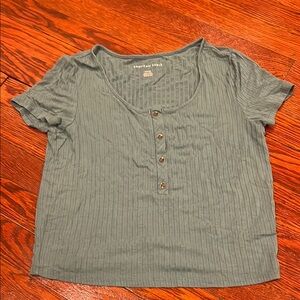 American Eagle Outfitters Short Sleeve Ribbed Top in Green